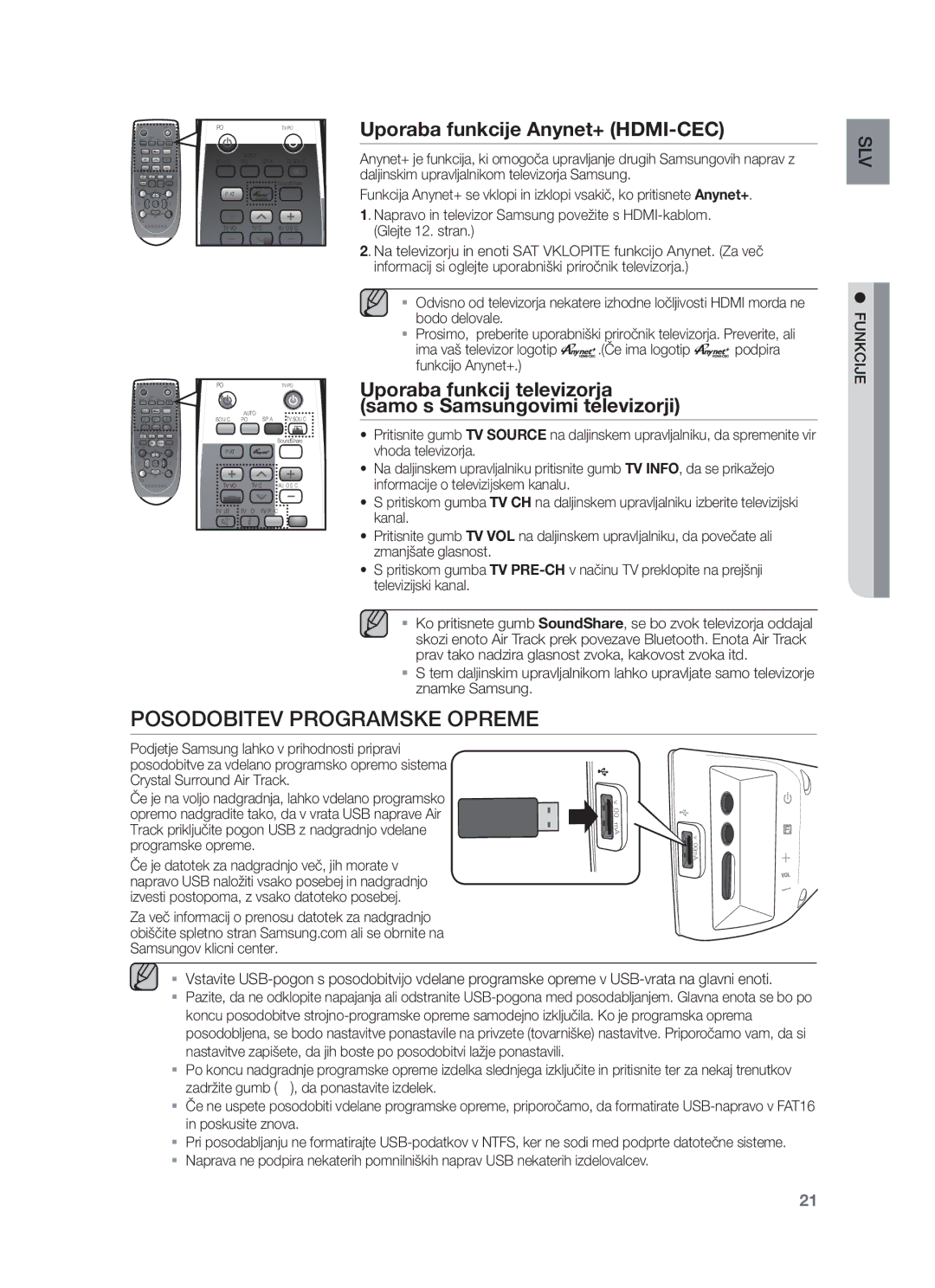 Samsung HW-F450/XE, HW-F450/EN manual Posodobitev Programske Opreme, Uporaba funkcije Anynet+ HDMI-CEC 