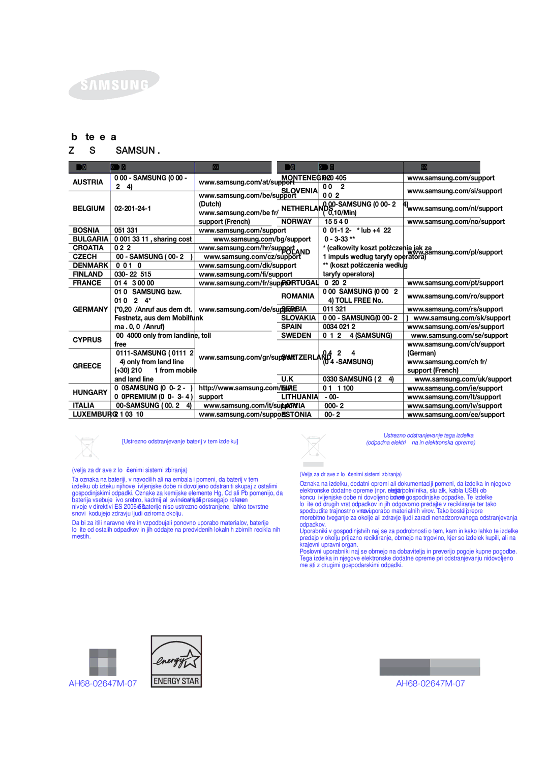 Samsung HW-F450/EN, HW-F450/XE manual AH68-02647M-07, Spletni naslov 