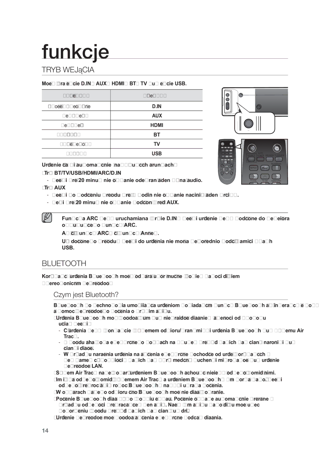 Samsung HW-F450/EN, HW-F450/XE manual Funkcje, Tryb Wejścia, Czym jest Bluetooth? 