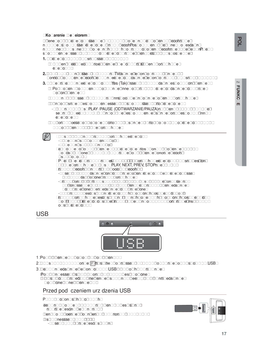Samsung HW-F450/XE, HW-F450/EN manual Usb, Przed podłączeniem urządzenia USB, Kojarzenie z telewizorem 