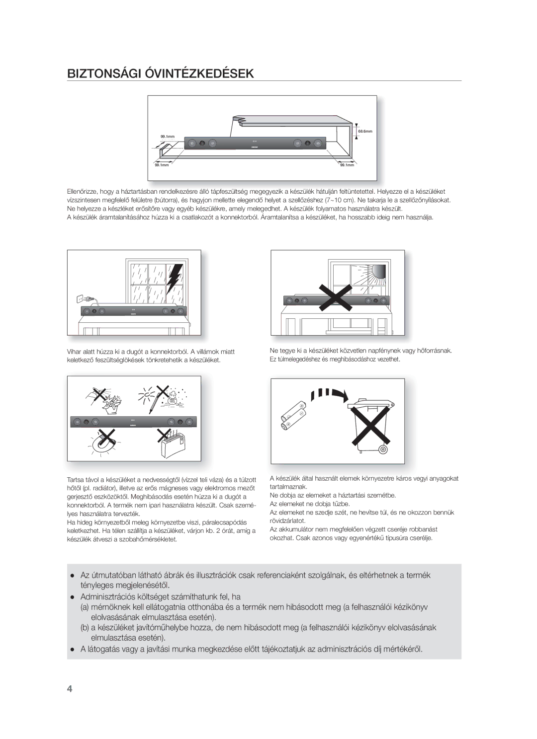 Samsung HW-F450/EN, HW-F450/XE manual Biztonsági Óvintézkedések 