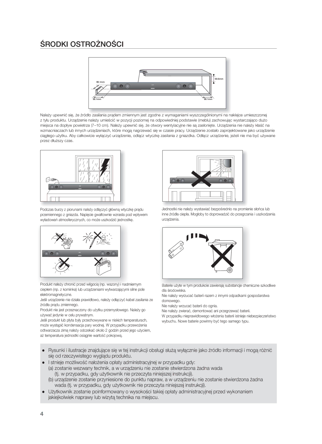 Samsung HW-F450/EN, HW-F450/XE manual Środki Ostrożności 