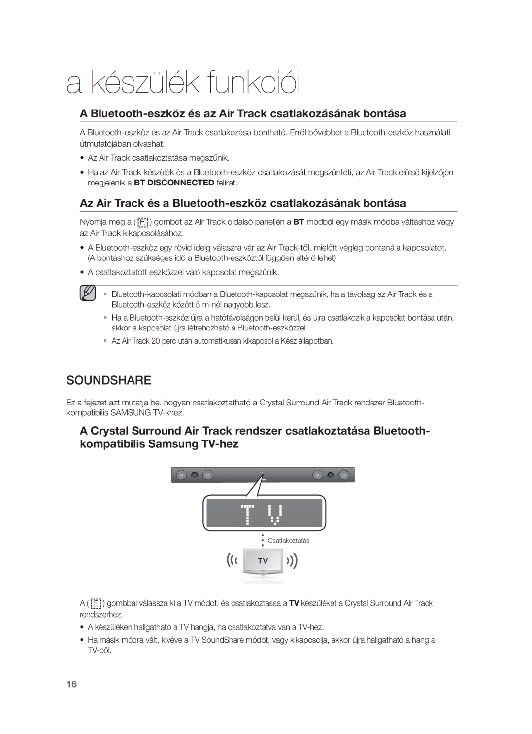 Samsung HW-F450/EN, HW-F450/XE manual Bluetooth-eszköz és az Air Track csatlakozásának bontása 