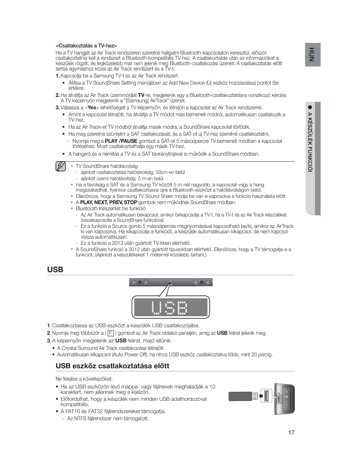 Samsung HW-F450/XE, HW-F450/EN manual USB eszköz csatlakoztatása előtt, Csatlakoztatás a TV-hez 