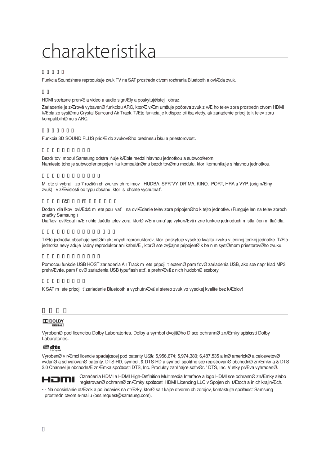 Samsung HW-F450/EN, HW-F450/XE manual Charakteristika 