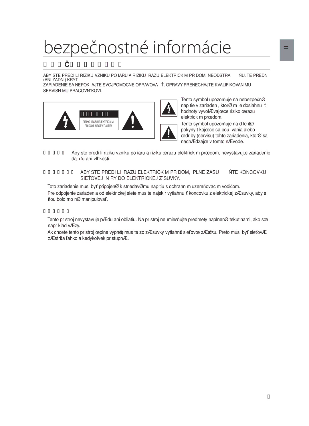 Samsung HW-F450/XE, HW-F450/EN manual Bezpečnostné informácie, Bezpečnostné Varovania, Upozornenie 