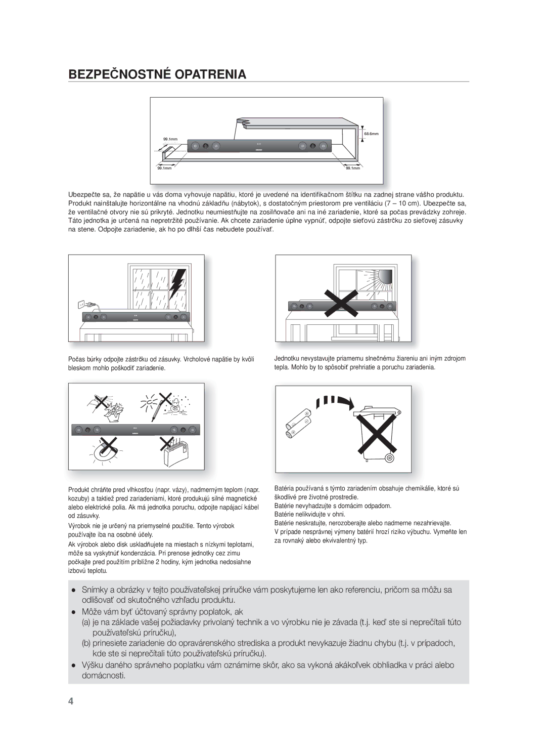 Samsung HW-F450/EN, HW-F450/XE manual Bezpečnostné Opatrenia 