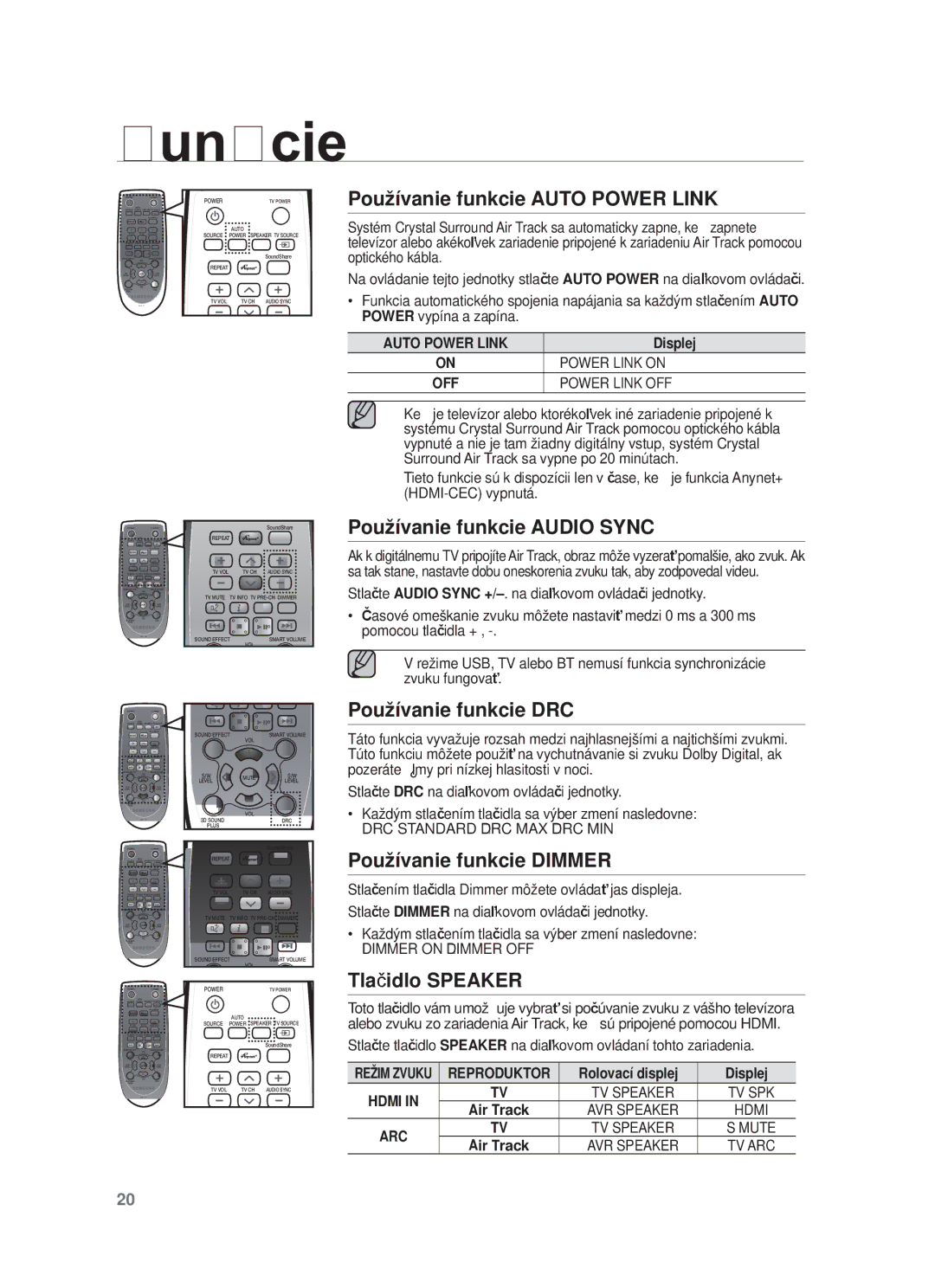 Samsung HW-F450/EN, HW-F450/XE Používanie funkcie Auto Power Link, Používanie funkcie Audio Sync, Používanie funkcie DRC 