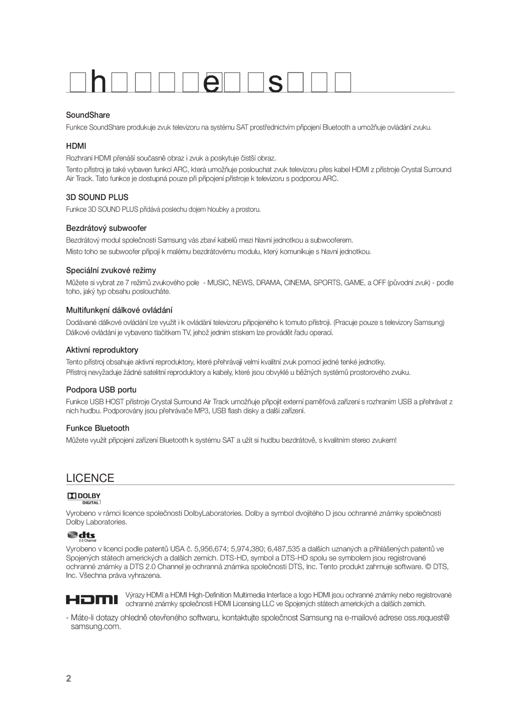 Samsung HW-F450/EN, HW-F450/XE manual Charakteristiky 