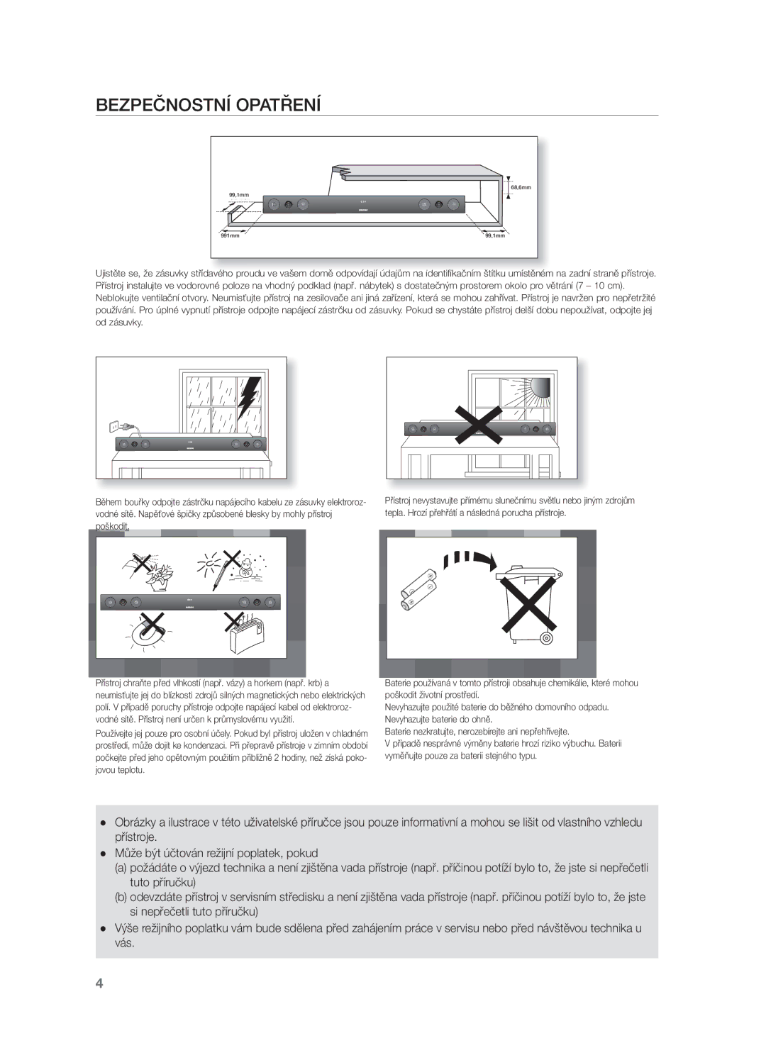 Samsung HW-F450/EN, HW-F450/XE manual Bezpečnostní Opatření, Tepla. Hrozí přehřátí a následná porucha přístroje 