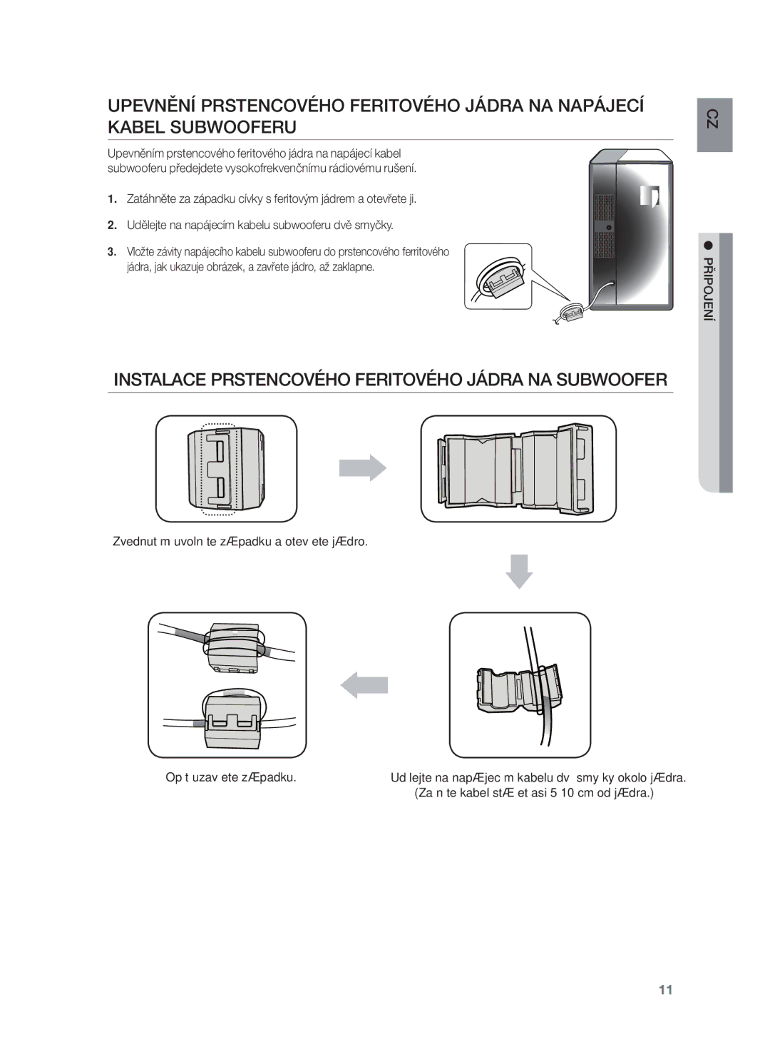 Samsung HW-F450/XE, HW-F450/EN manual Instalace Prstencového Feritového Jádra NA Subwoofer 