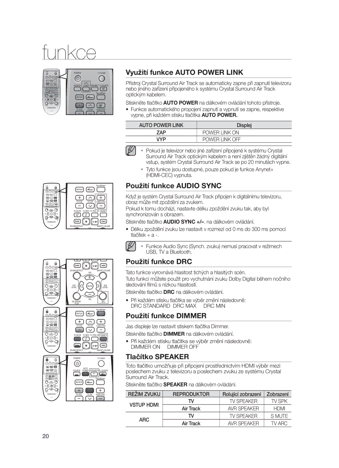 Samsung HW-F450/EN Využití funkce Auto Power Link, Použití funkce Audio Sync, Použití funkce DRC, Použití funkce Dimmer 