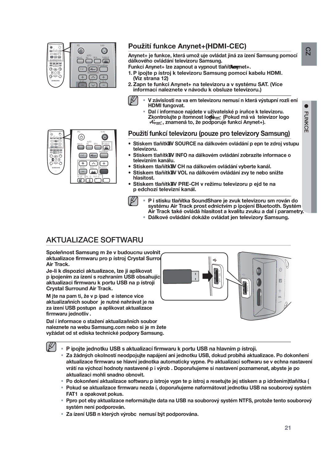 Samsung HW-F450/XE manual Aktualizace Softwaru, Použití funkce Anynet+HDMI-CEC, Znamená to, že podporuje funkci Anynet+ 