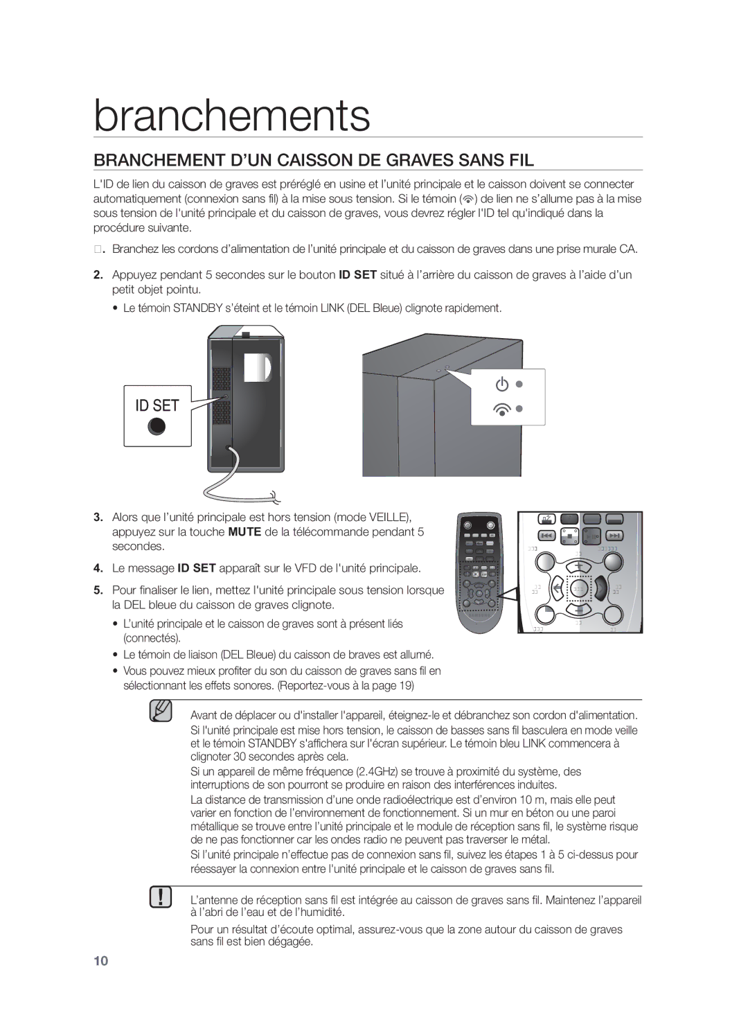 Samsung HW-F450/EN, HW-F450/ZF manual Branchement D’UN Caisson DE Graves Sans FIL 