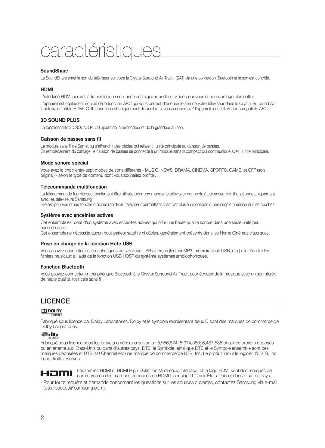 Samsung HW-F450/EN, HW-F450/ZF manual Caractéristiques, SoundShare 