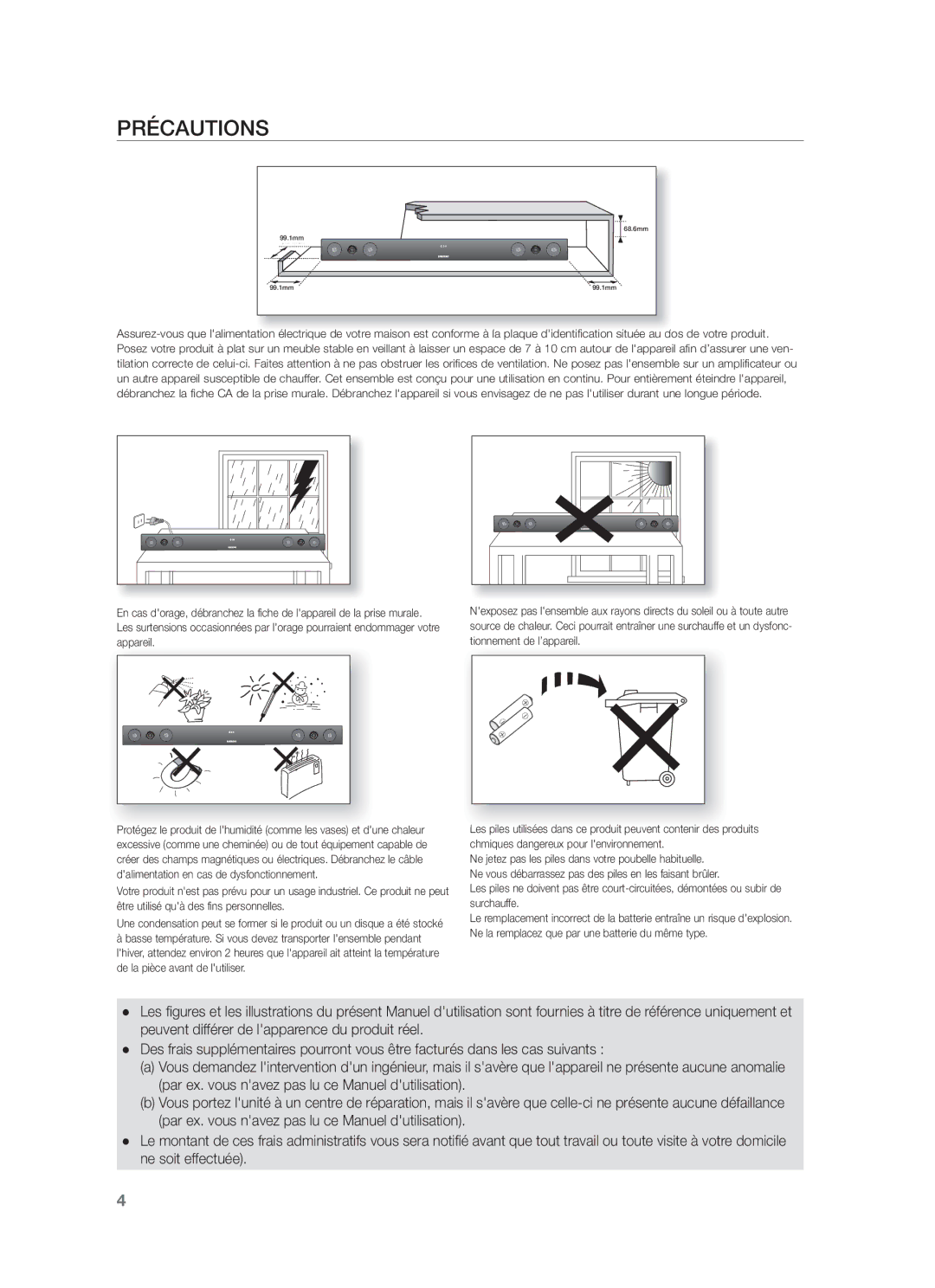 Samsung HW-F450/EN, HW-F450/ZF manual Précautions 