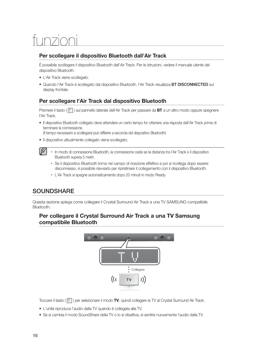 Samsung HW-F450/EN, HW-F450/ZF manual Per scollegare il dispositivo Bluetooth dallAir Track 