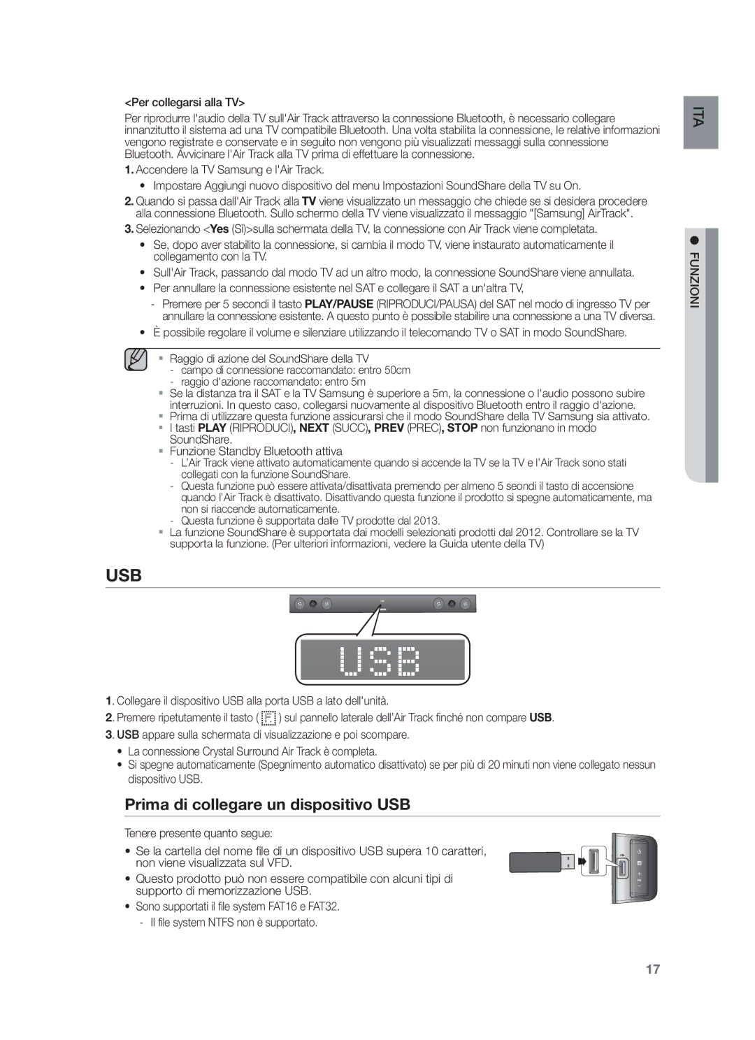 Samsung HW-F450/ZF, HW-F450/EN manual Prima di collegare un dispositivo USB, Per collegarsi alla TV 