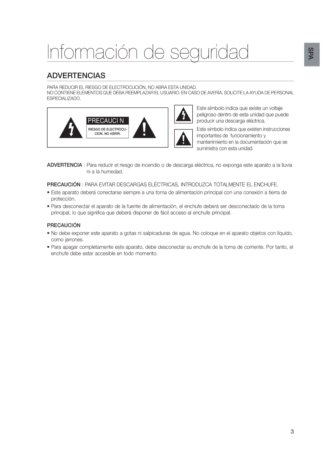 Samsung HW-F450/ZF, HW-F450/EN manual Información de seguridad, Advertencias, Precaución 