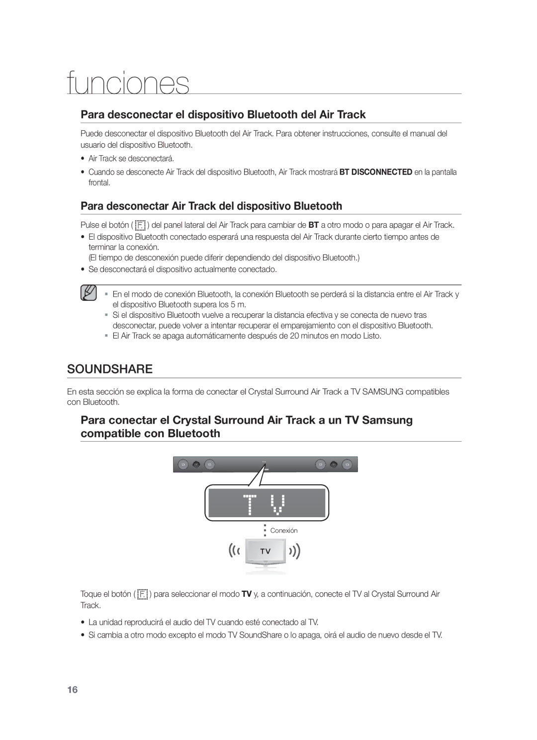 Samsung HW-F450/EN, HW-F450/ZF manual Para desconectar el dispositivo Bluetooth del Air Track 