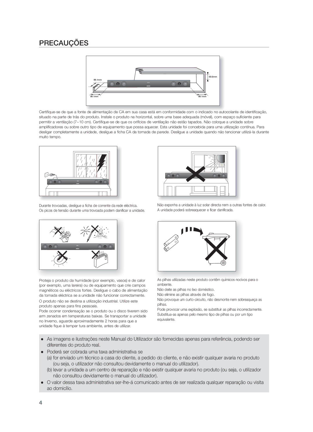 Samsung HW-F450/EN, HW-F450/ZF manual Precauções 