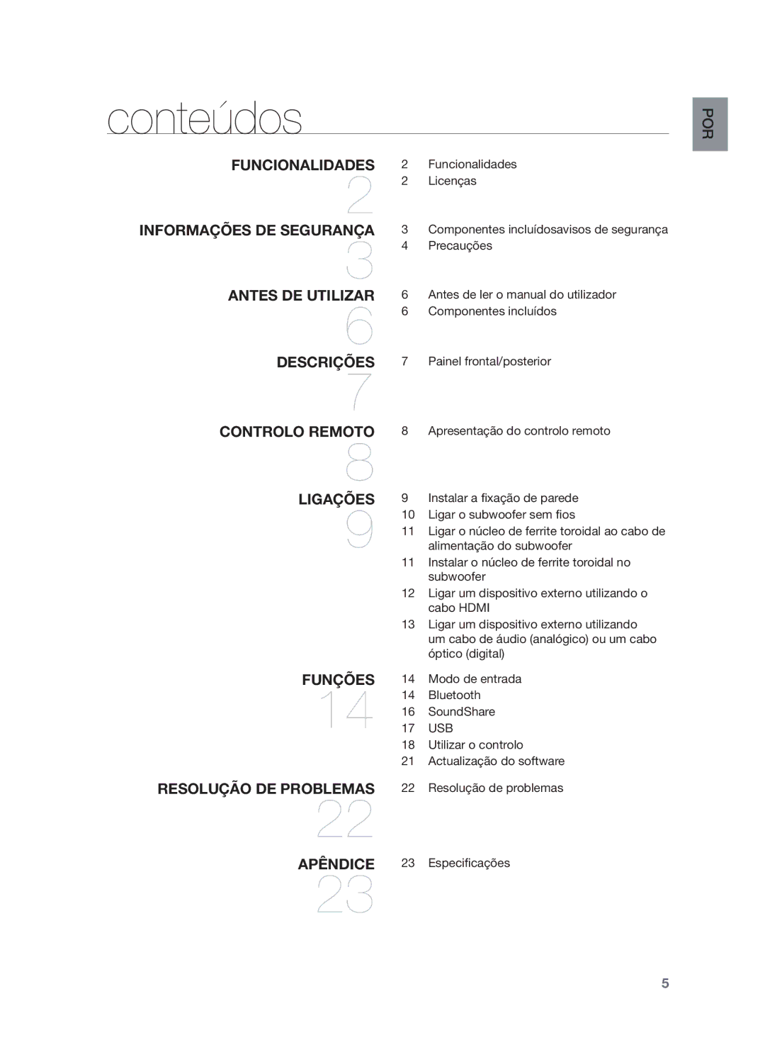 Samsung HW-F450/ZF, HW-F450/EN manual Conteúdos 