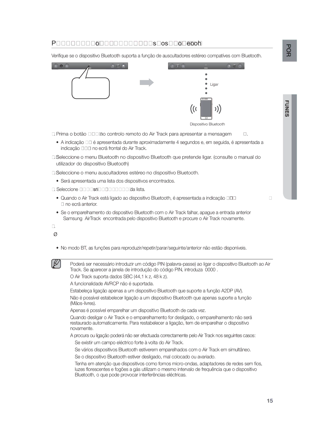 Samsung HW-F450/ZF, HW-F450/EN manual Para ligar o Air Track a um dispositivo Bluetooth, Funções 