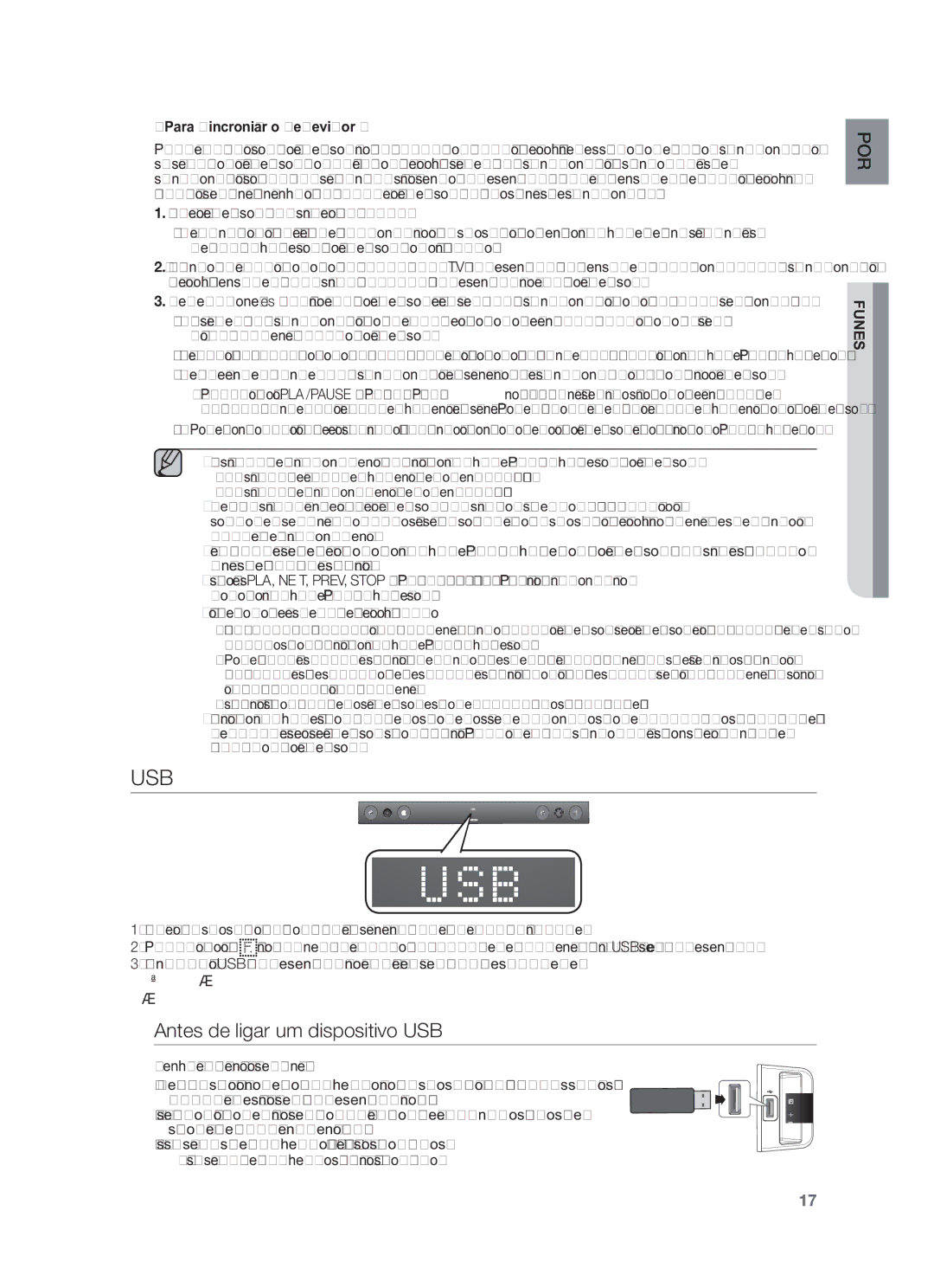 Samsung HW-F450/ZF, HW-F450/EN manual Antes de ligar um dispositivo USB, Para sincronizar o televisor 