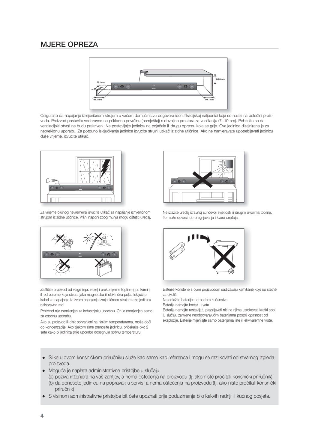 Samsung HW-F450/EN manual Mjere Opreza 