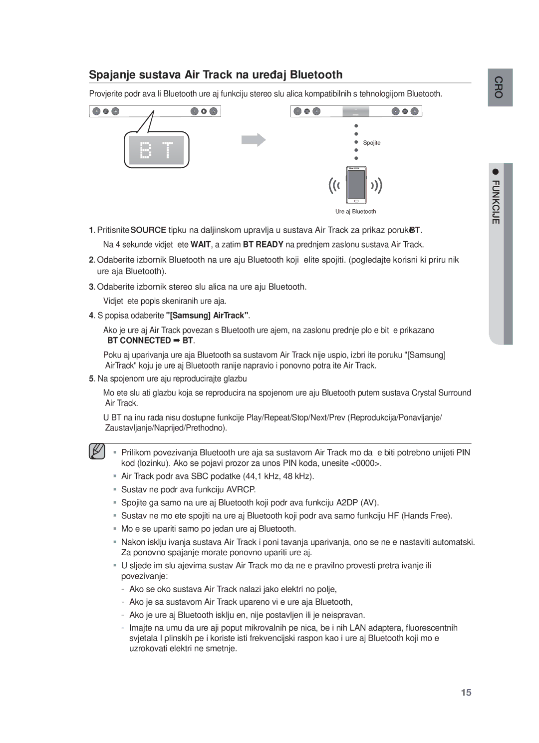 Samsung HW-F450/EN manual Spajanje sustava Air Track na uređaj Bluetooth, BT Connected BT 