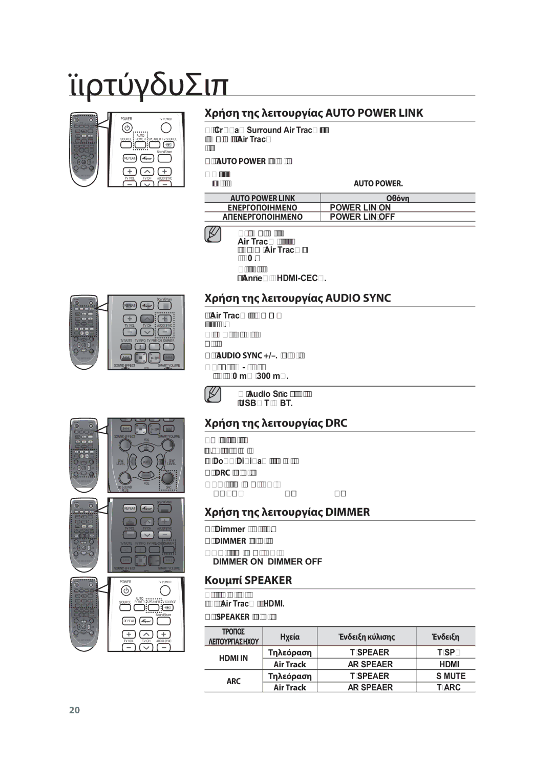 Samsung HW-F450/EN Χρήση της λειτουργίας Auto Power Link, Χρήση της λειτουργίας Audio Sync, Χρήση της λειτουργίας DRC 