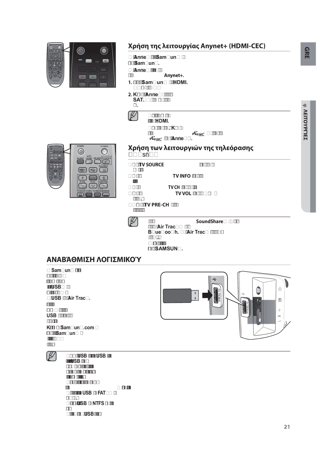 Samsung HW-F450/EN Αναβάθμιση Λογισμικού, Χρήση της λειτουργίας Anynet+ HDMI-CEC, Τότε υποστηρίζει τη λειτουργία Anynet+ 