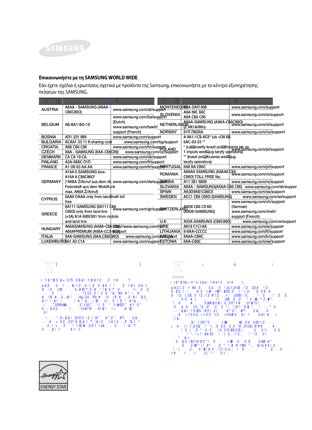 Samsung HW-F450/EN manual Επικοινωνήστε με τη Samsung World Wide, Περιοχή 