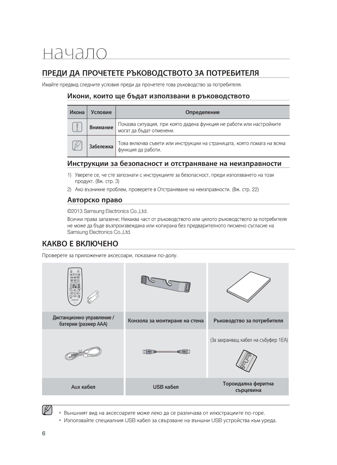 Samsung HW-F450/EN manual Начало, Преди ДА Прочетете Ръководството ЗА Потребителя, Какво Е Включено 