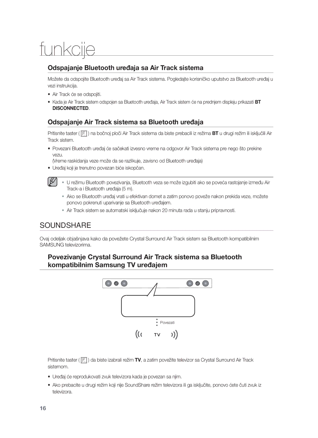 Samsung HW-F450/EN Odspajanje Bluetooth uređaja sa Air Track sistema, Odspajanje Air Track sistema sa Bluetooth uređaja 