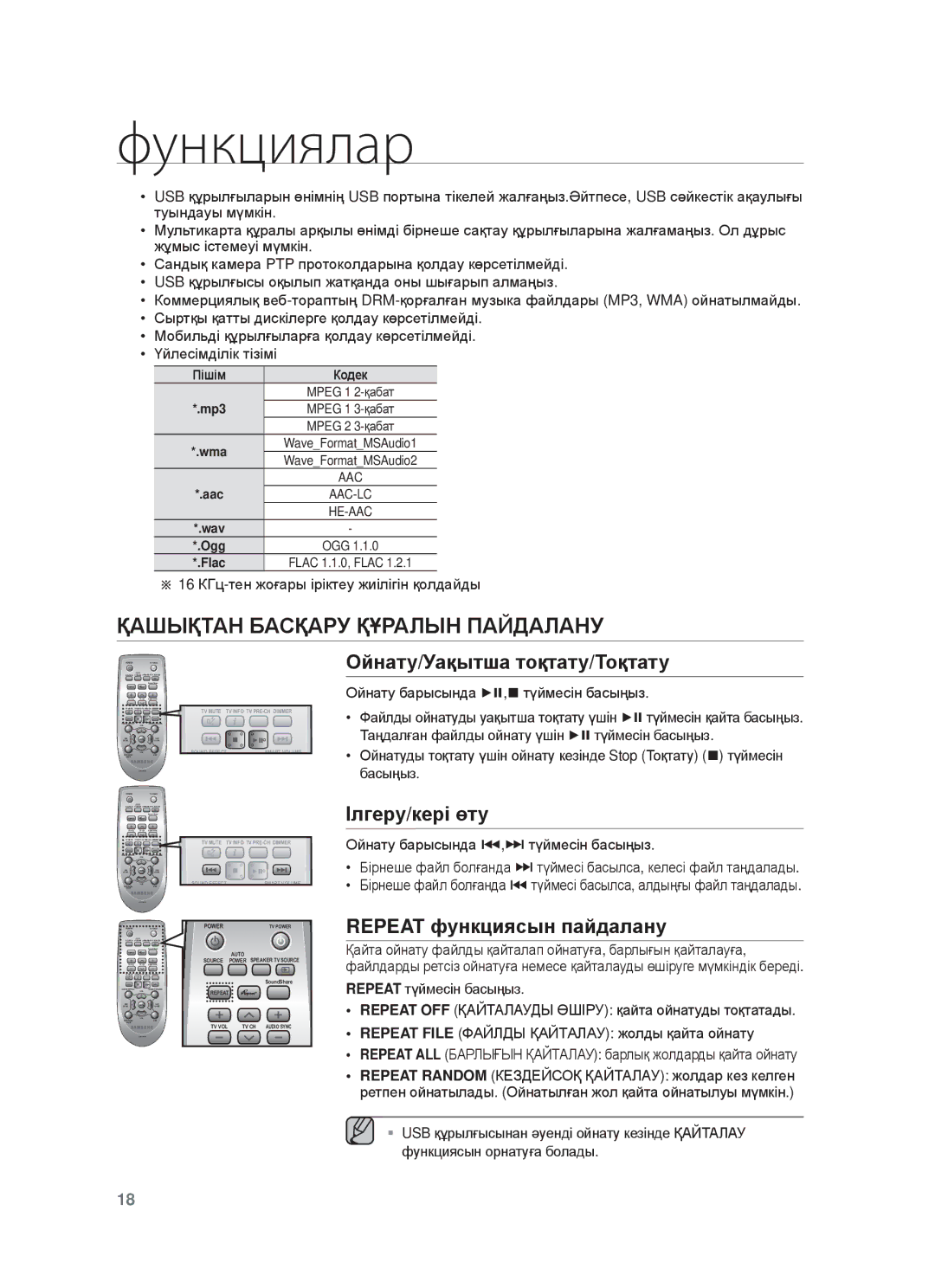 Samsung HW-F450/RU manual ҚȺШЫҚɌȺɇ БȺɋҚȺɊУ ҚҰɊȺЛЫɇ ПȺɃДȺЛȺɇУ, Ɉɣнɚтɭ/Уɚқытшɚ тɨқтɚтɭ/Ɍɨқтɚтɭ, Ȱлгɟɪɭ/кɟɪɿ өтɭ 