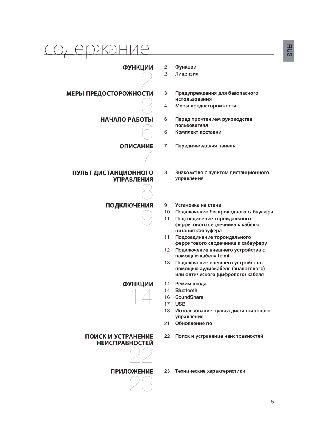 Samsung HW-F450/RU manual Содержание, 12 Подключение внешнего устройства с помощью кабеля hdmi 