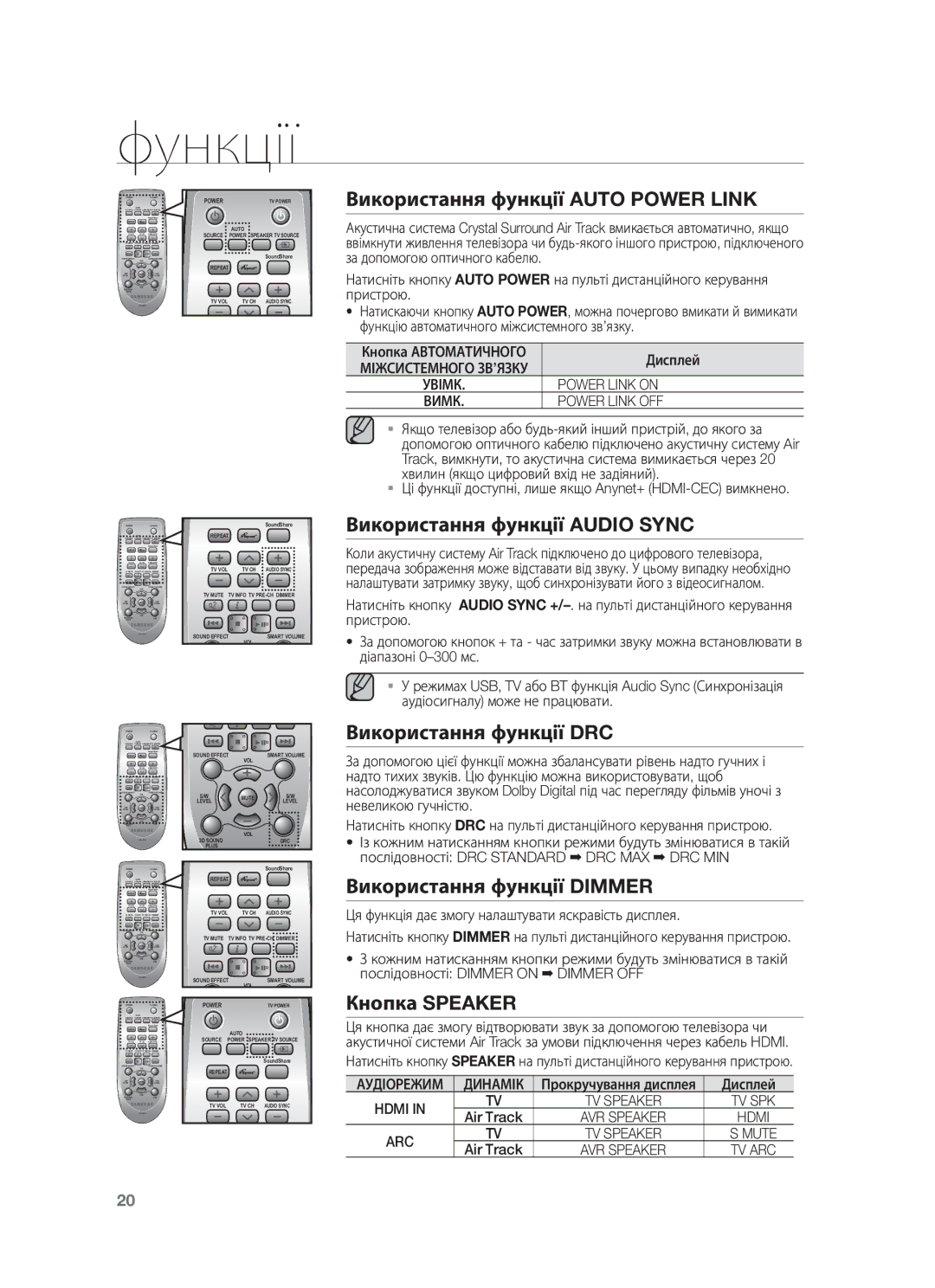 Samsung HW-F450/RU manual Використання функції Auto Power Link, Використання функції Audio Sync, Використання функції DRC 