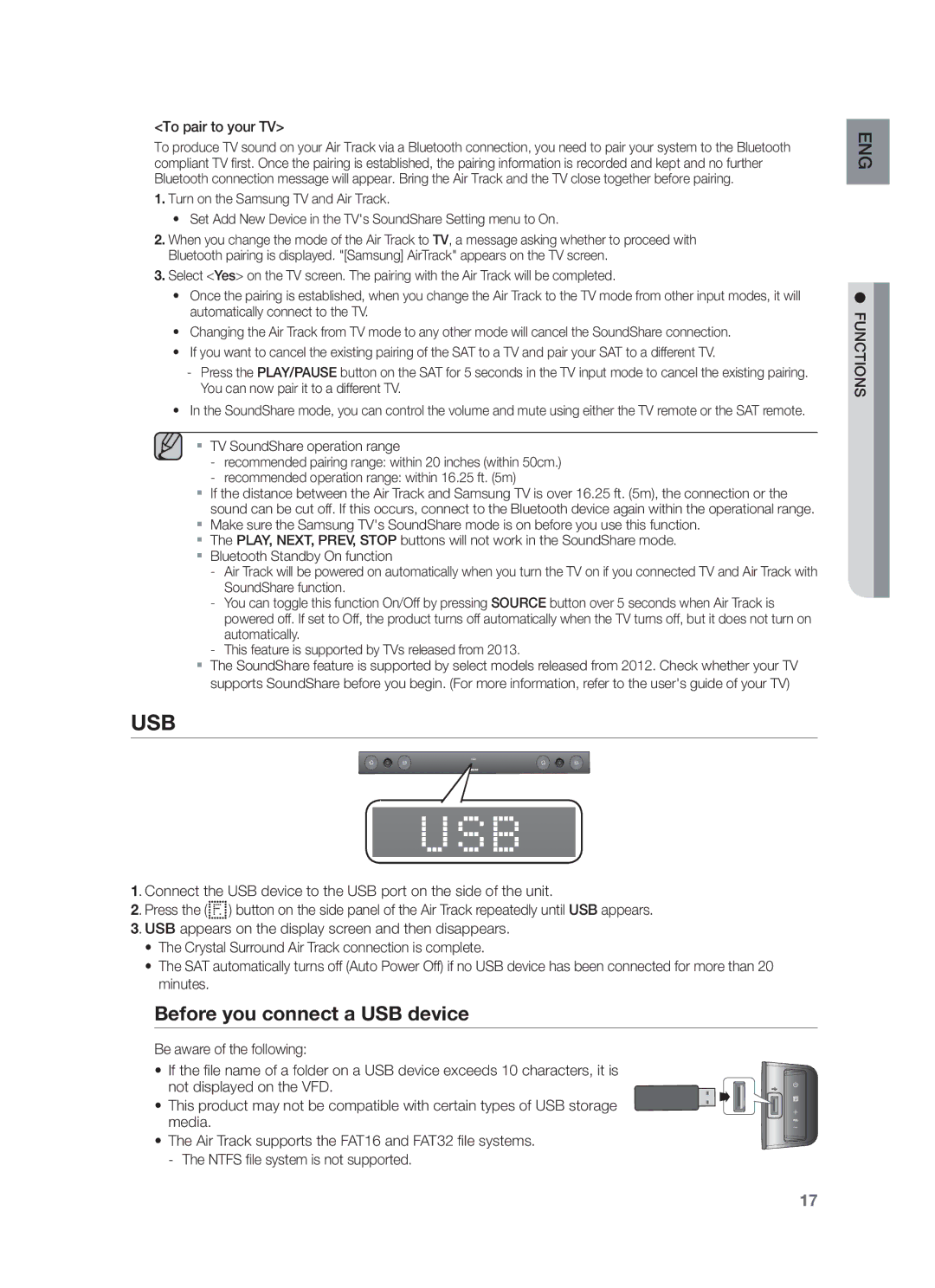 Samsung HW-F450/SQ manual Before you connect a USB device, To pair to your TV 