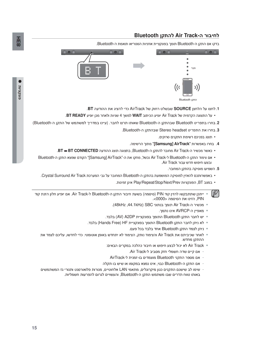 Samsung HW-F450/SQ Bluetooth ןקתהל Air Track-ה רוביחל, תויצקנופ, Air Track ʸʥʡʲ ʹʣʧ ʹʥʴʩʧ ʥʲʶʡʥ ʸʡʥʧʮʤ ʯʷʺʤʡ ʤʷʩʱʥʮ ʥʲʩʮʹʤ 