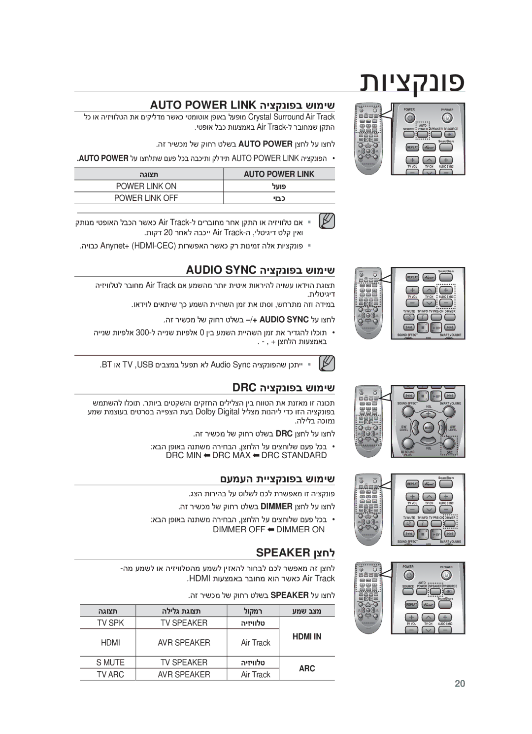 Samsung HW-F450/SQ Auto Power Link היצקנופב שומיש, Audio Sync היצקנופב שומיש, Drc היצקנופב שומיש, םעמעה תייצקנופב שומיש 