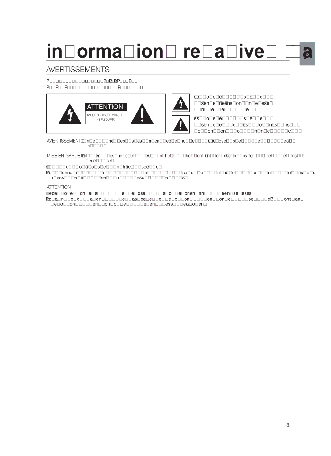 Samsung HW-F450/EN, HW-F450/TK, HW-F450/XN Avertissements, Ce symbole avertit l’utilisateur de la, ’intérieur de l’appareil 