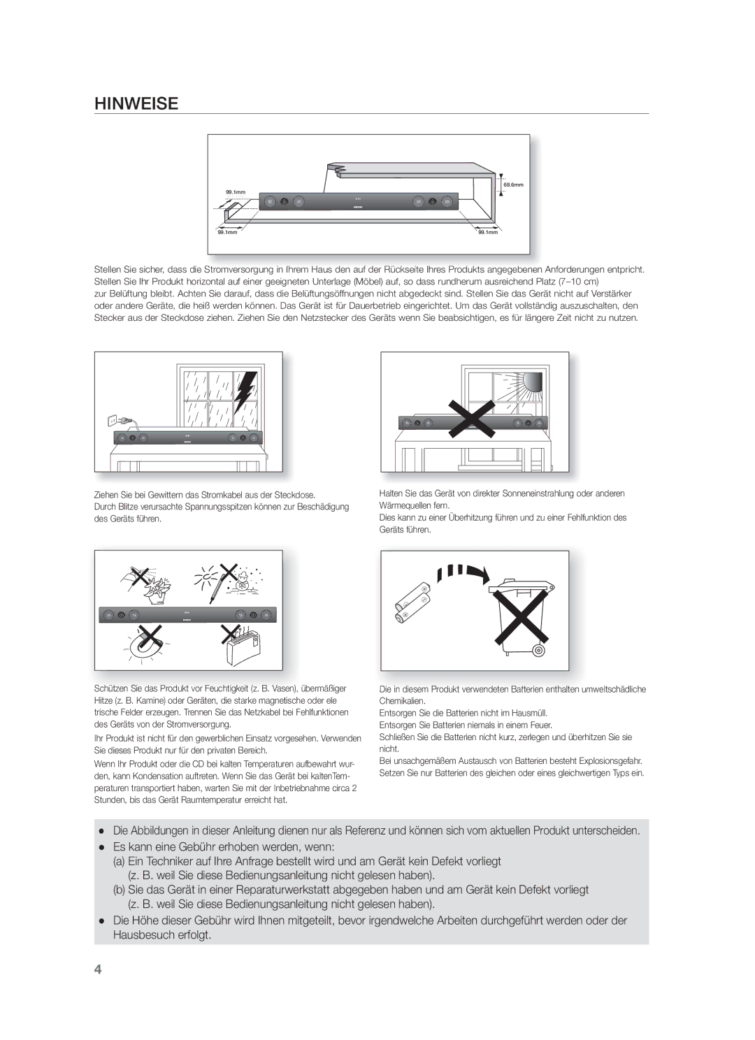 Samsung HW-F450/EN, HW-F450/TK, HW-F450/XN, HW-F450/ZF, HW-F450/XE manual Hinweise, Es kann eine Gebühr erhoben werden, wenn 