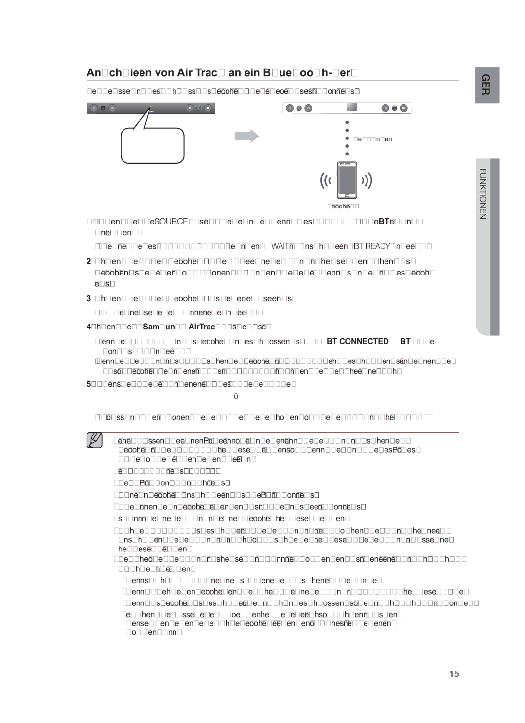 Samsung HW-F450/ZF, HW-F450/TK, HW-F450/XN, HW-F450/EN manual Anschließen von Air Track an ein Bluetooth-Gerät, Funktionen 