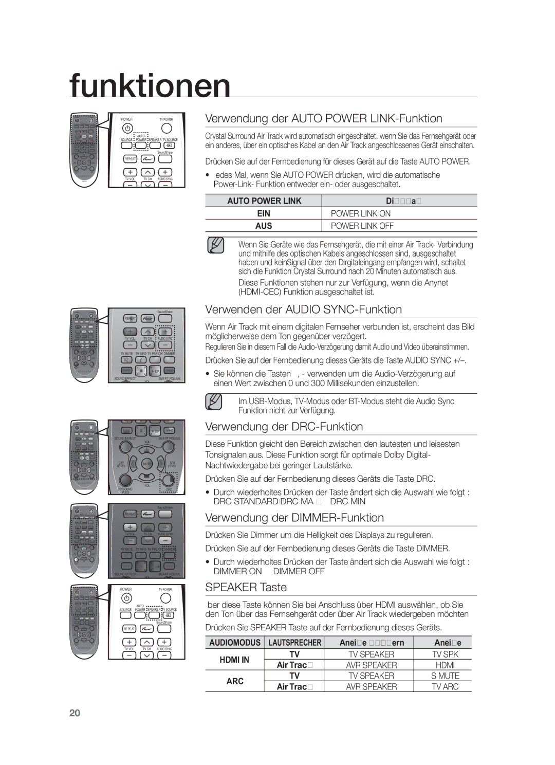 Samsung HW-F450/ZF Verwendung der Auto Power LINK-Funktion, Verwenden der Audio SYNC-Funktion, Verwendung der DRC-Funktion 