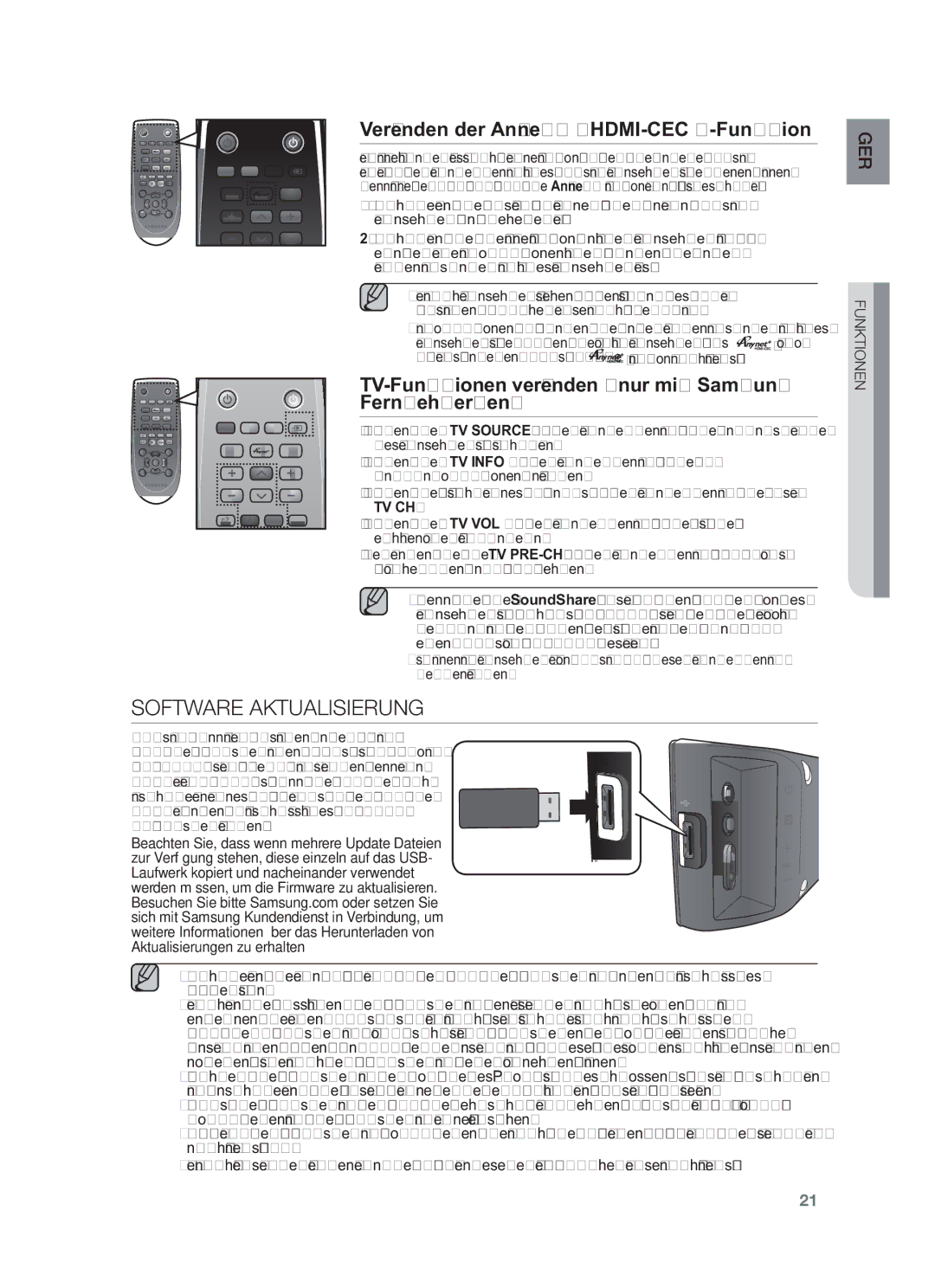 Samsung HW-F450/XE, HW-F450/TK, HW-F450/XN, HW-F450/EN Software Aktualisierung, Verwenden der Anynet+ HDMI-CEC -Funktion 