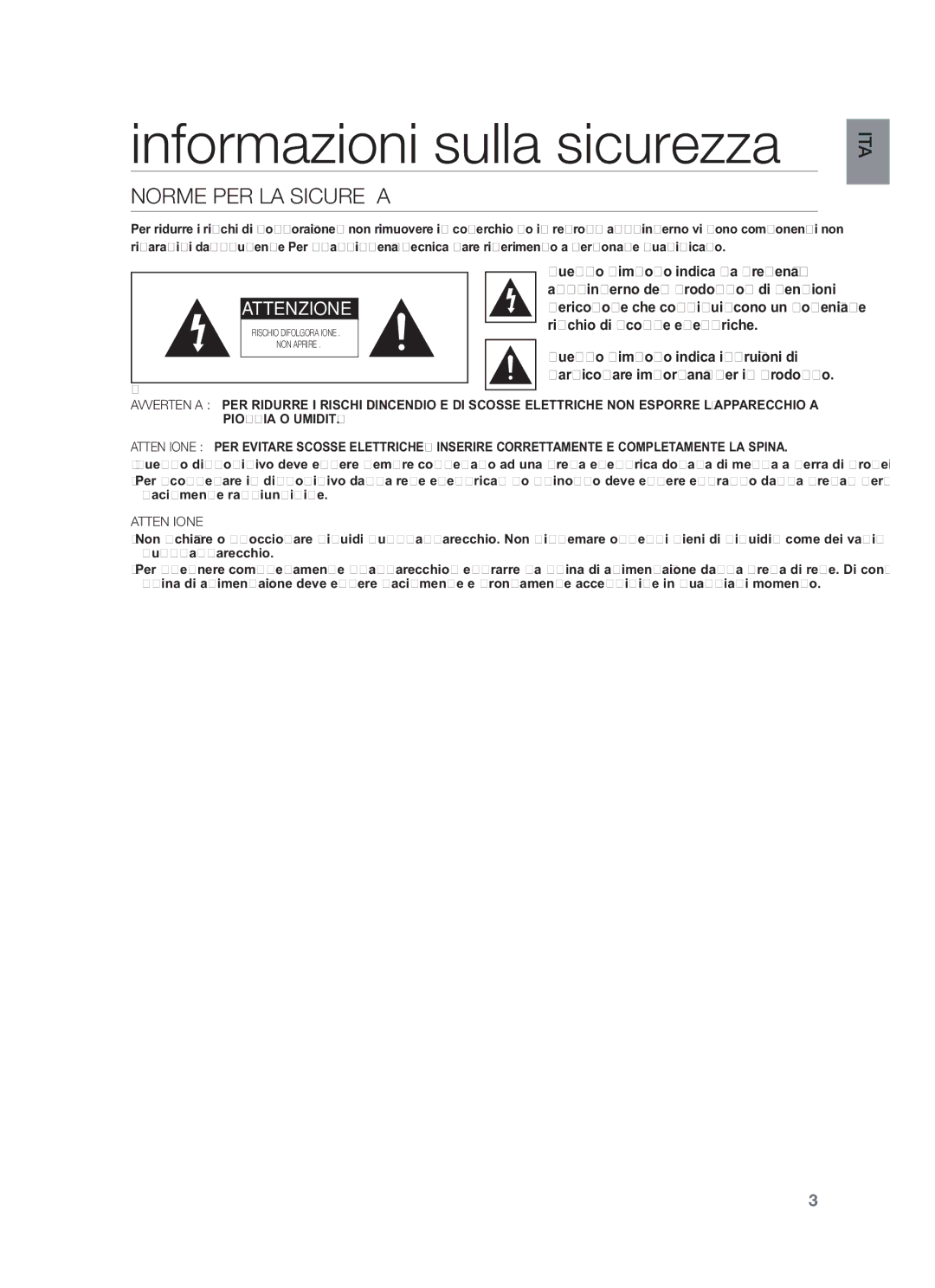 Samsung HW-F450/TK, HW-F450/XN, HW-F450/EN, HW-F450/ZF, HW-F450/XE manual Informazioni sulla sicurezza, Norme PER LA Sicurezza 