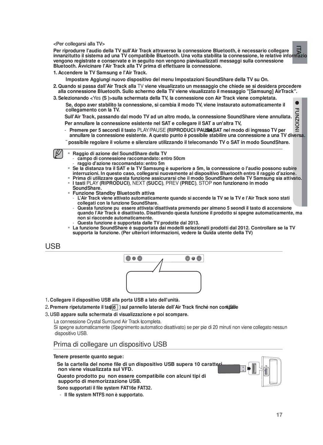 Samsung HW-F450/XE, HW-F450/TK, HW-F450/XN, HW-F450/EN manual Prima di collegare un dispositivo USB, Per collegarsi alla TV 