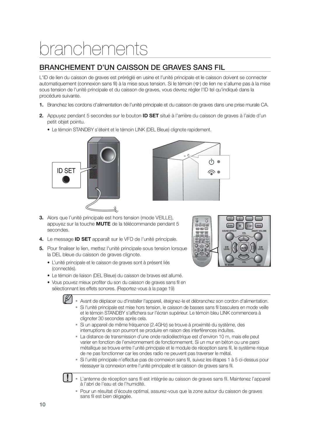 Samsung HW-F450/EN, HW-F450/TK, HW-F450/XN, HW-F450/ZF manual Branchement D’UN Caisson DE Graves Sans FIL 