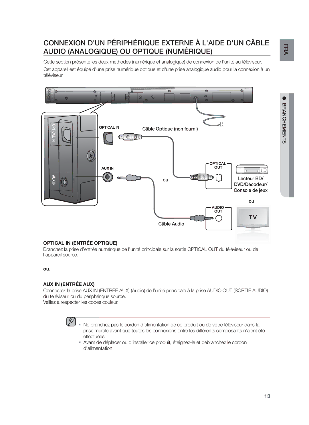 Samsung HW-F450/XN, HW-F450/TK, HW-F450/EN, HW-F450/ZF manual AUX in Entrée AUX 